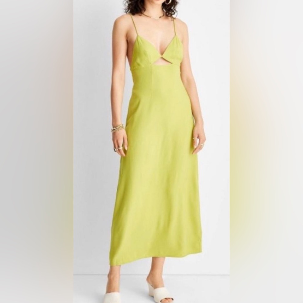 Future Collective Cut Out Midi Slip Dress Womens Size 6 Lime Green Pockets